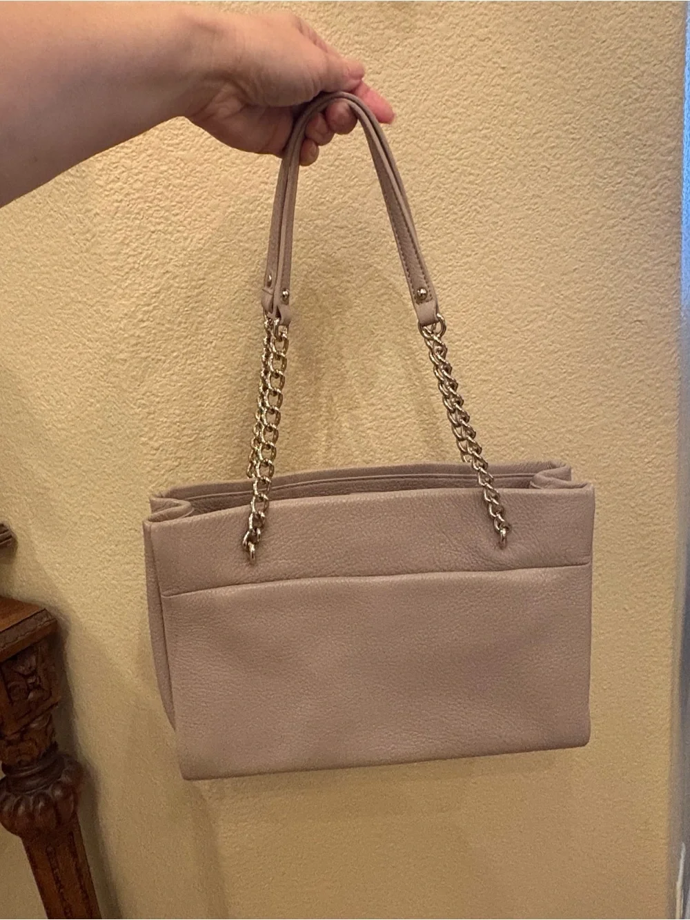 Kate Spade Beige Phoebe Emerson Shimmery Pebbled Gold Chain Leather Bag 8”x12”